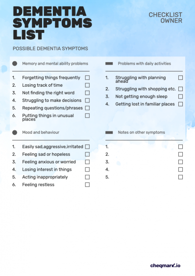 Dementia Symptoms List