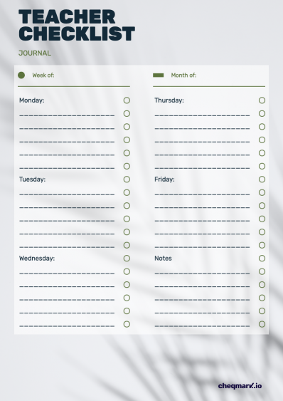 Teacher Checklist Template