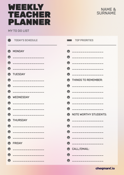 Weekly Teacher Planner